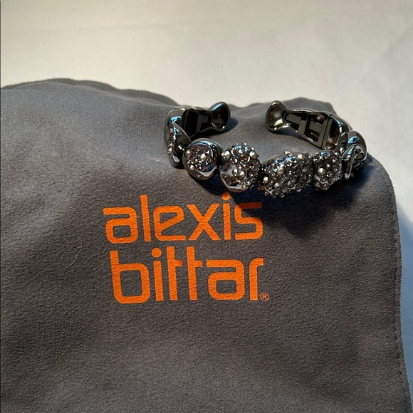 Alexis Bittar Silver and Crystal Embellished Bracelet in Gunmetal Finish